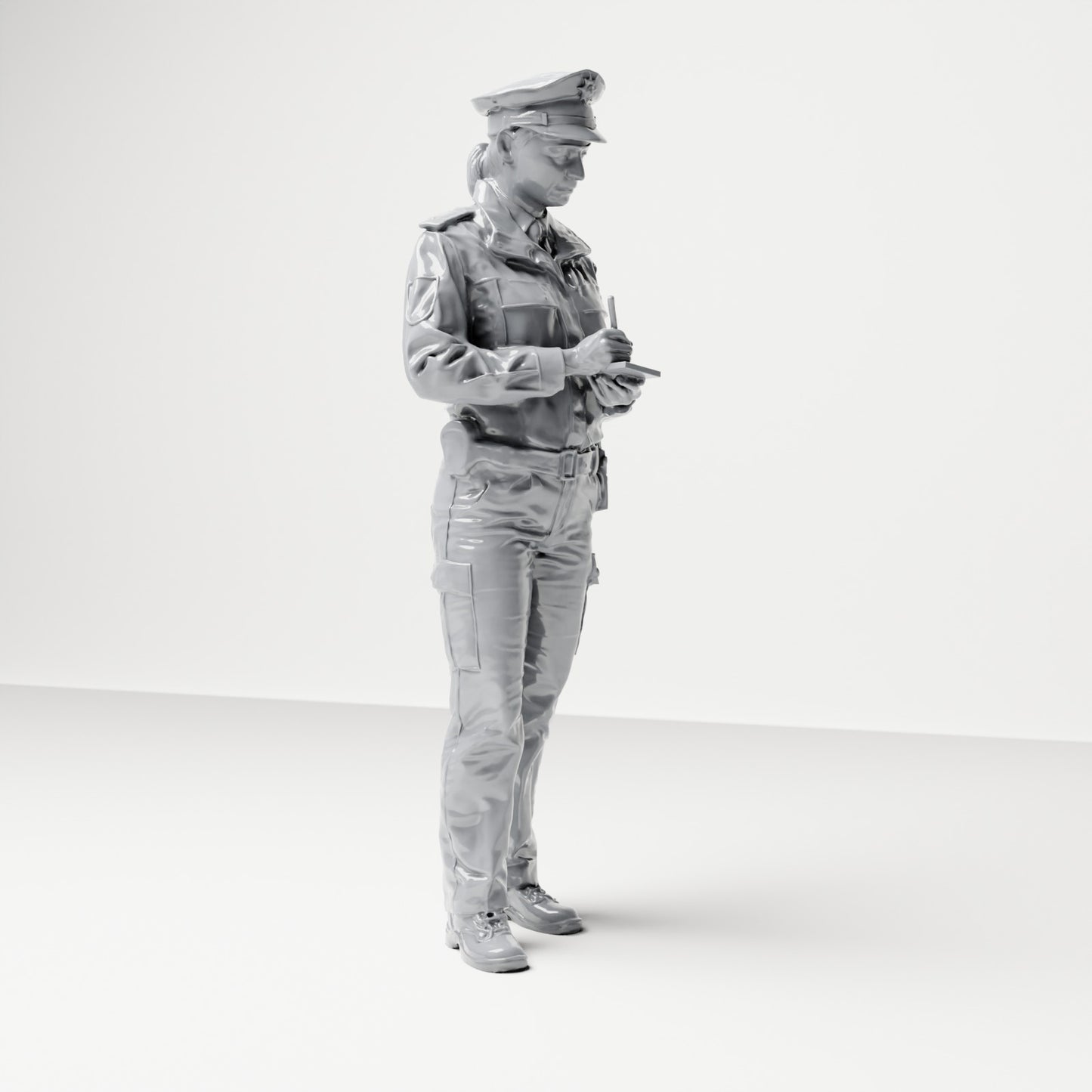 Diorama Modellbau Produktfoto 3: Stehende Figur: Deutscher Polizist mit Dienstmütze und Handgerät (B017)