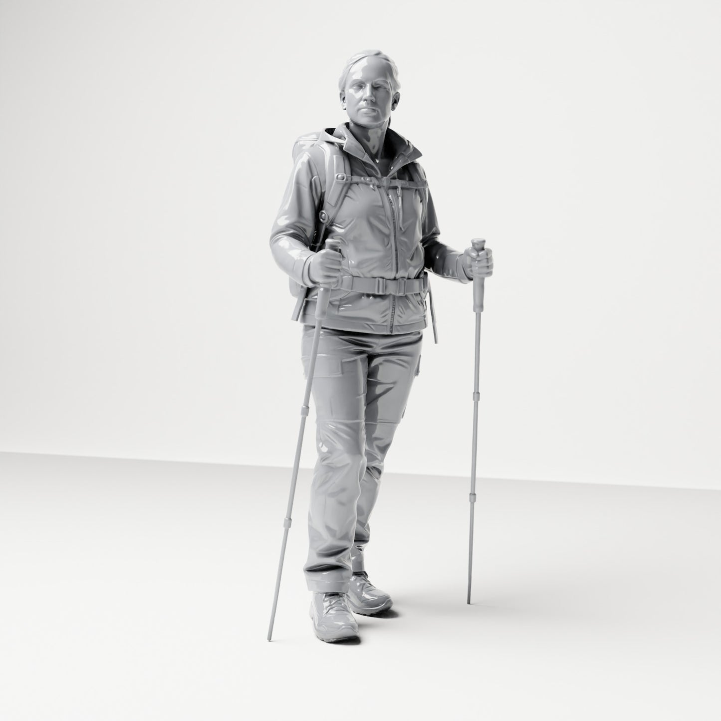Diorama Modellbau Produktfoto 3: Stehende Figur: Wanderer mit Rucksack & zwei Trekkingstöcken (B039)