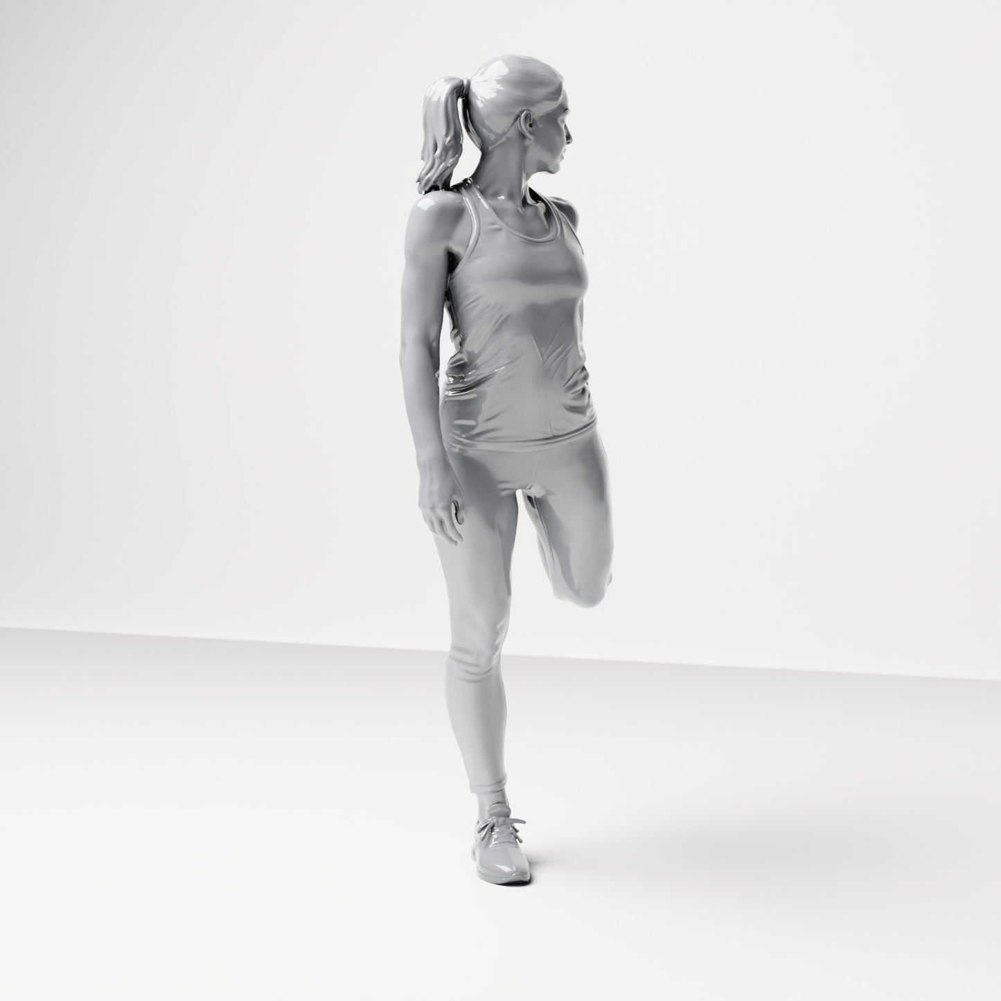 Diorama Modellbau Produktfoto 3: Stehende Figur: Sportler in Dehnpose, hält den Fuß hinter dem Körper (B040)
