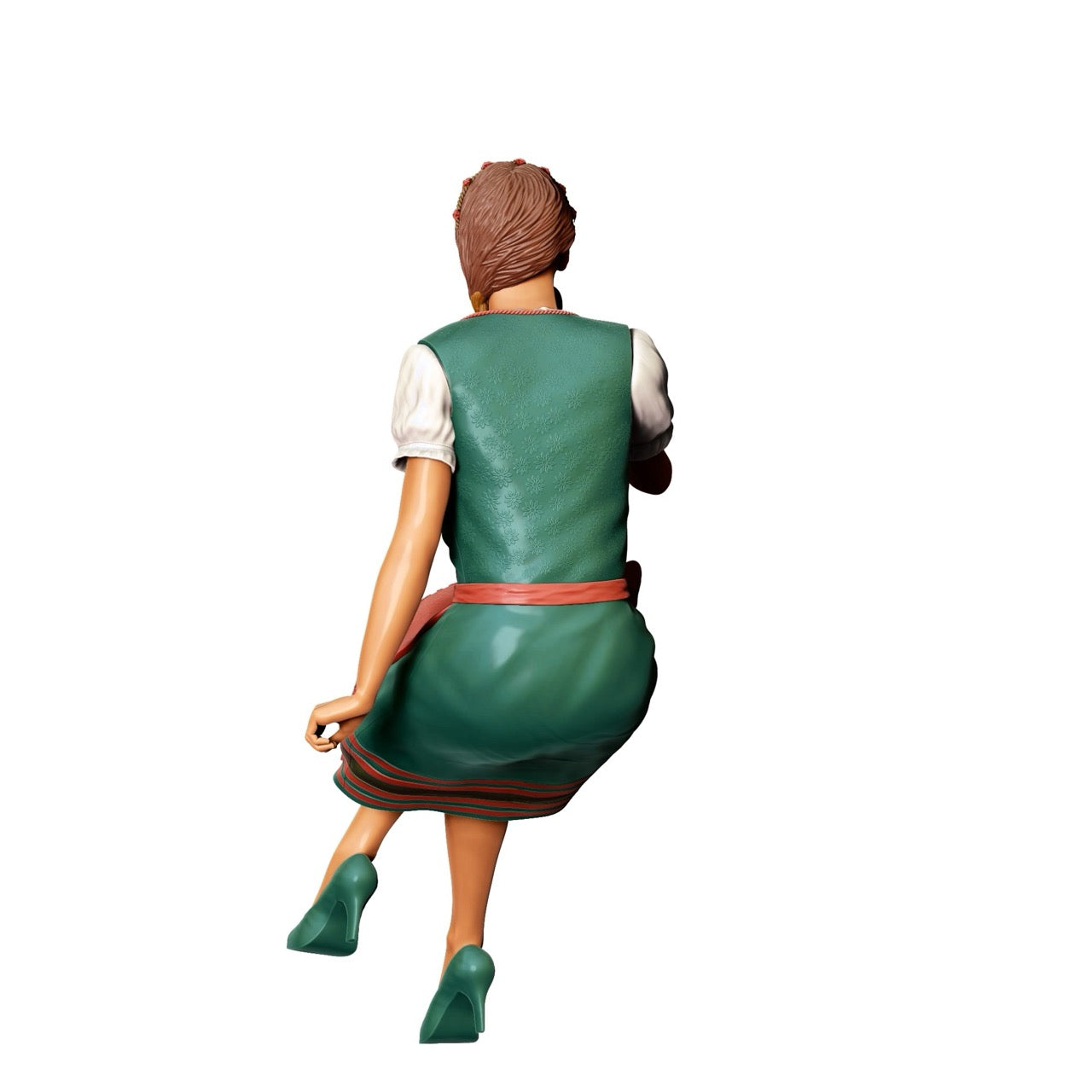Miniatur Figur Oktoberfest: Wiesen Gäste: Sitzende Frau mit traditionellem Dirndl Outfit und Bier Krug (Nr. 291)