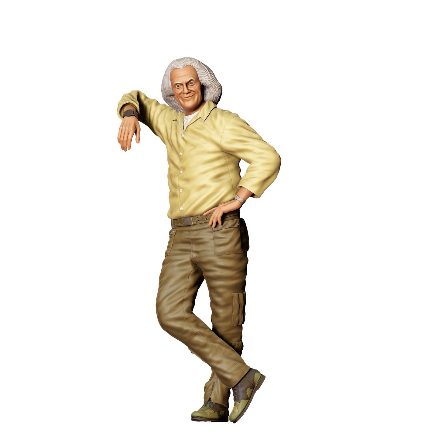 Diorama Modellbau Produktfoto 0: Lehnender älterer Mann mit verschränkten Beinen – Figur in Freizeitkleidung (Ref. Nr. 398)