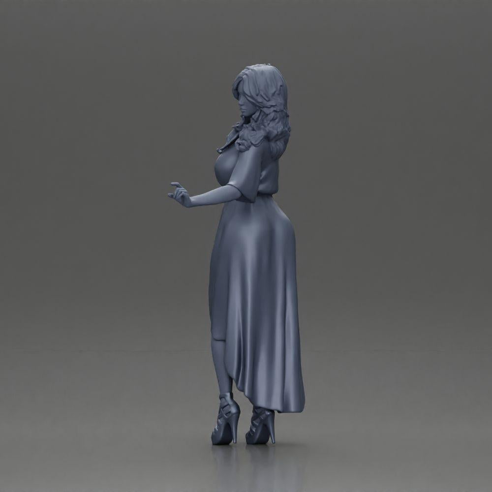Diorama Modellbau Produktfoto 11: Miniatur-Figur: Frau im langen Brautkleid mit High Heels, elegant posierend (Ref Nr. A109)