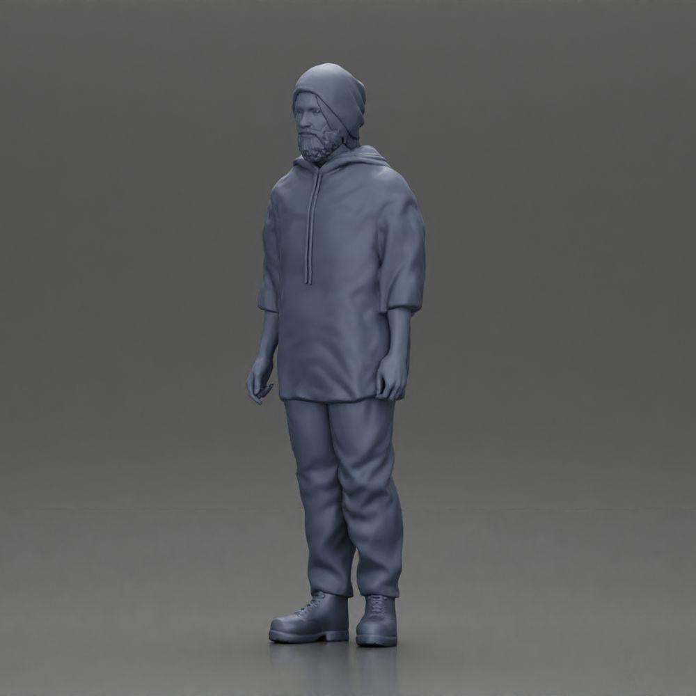 Diorama Modellbau Produktfoto 11: Stehende Figur: Mann mit Mütze & Kapuzenpullover (Ref Nr. A100)