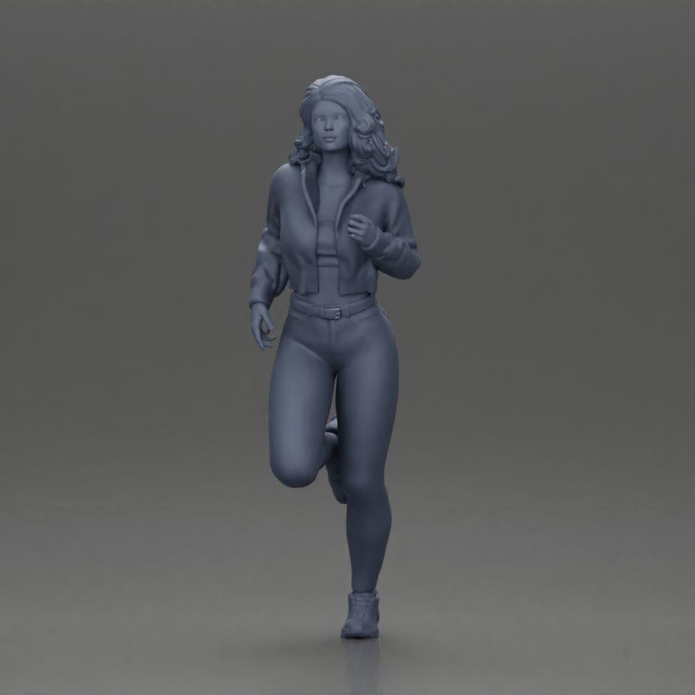 Diorama Modellbau Produktfoto 11: Diorama-Miniaturfigur: Laufendes Mädchen mit langen Haaren in Jacke (Ref Nr. A96)