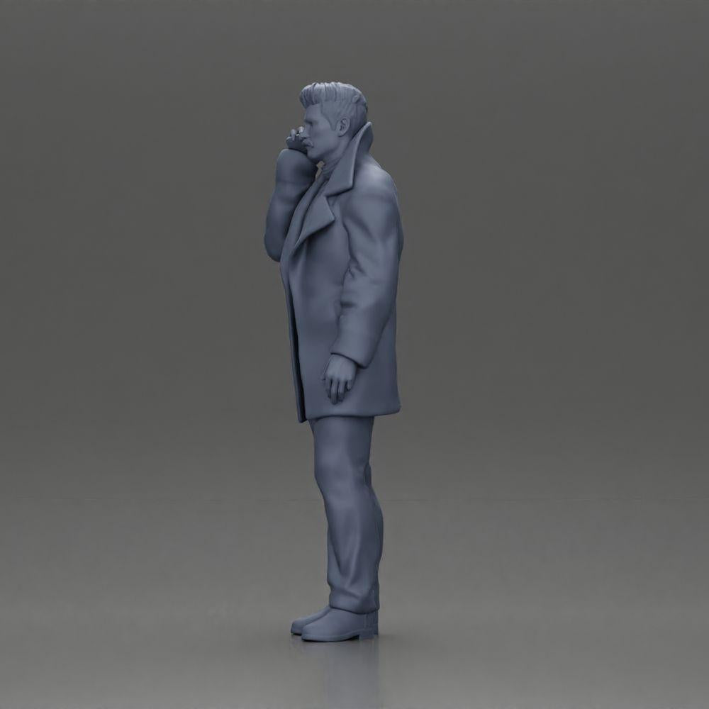 Diorama Modellbau Produktfoto 11: Dioramafigur - türkischer Mann im Mantel mit Rollkragenpullover, telefonierend (Ref Nr. A78)