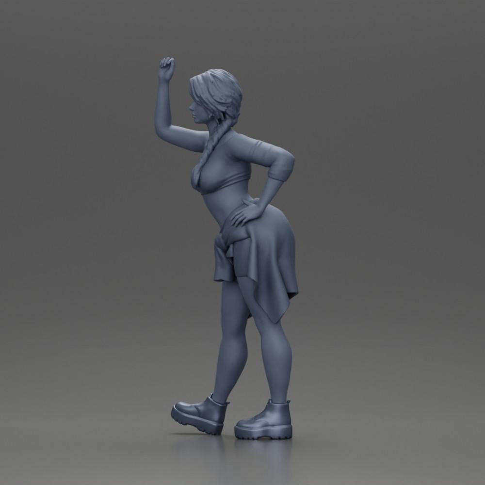 Diorama Modellbau Produktfoto 11: Miniaturfigur: Mädchen in Top & Shorts, Shirt um Hüfte gebunden, Arm erhoben (Ref Nr. A56)