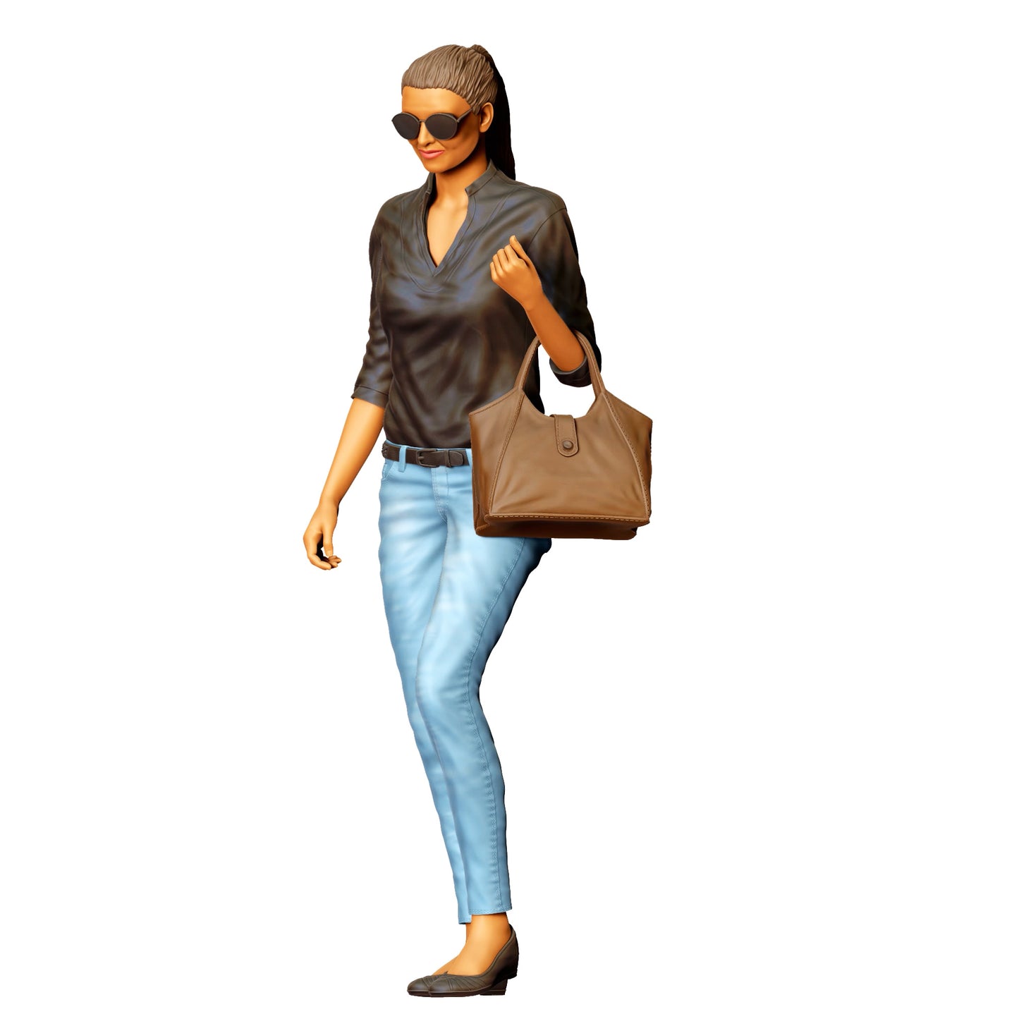 Frau mit Sonnenbrille und Handtasche – Figur in Jeans und Lederjacke (Ref. Nr. 423)