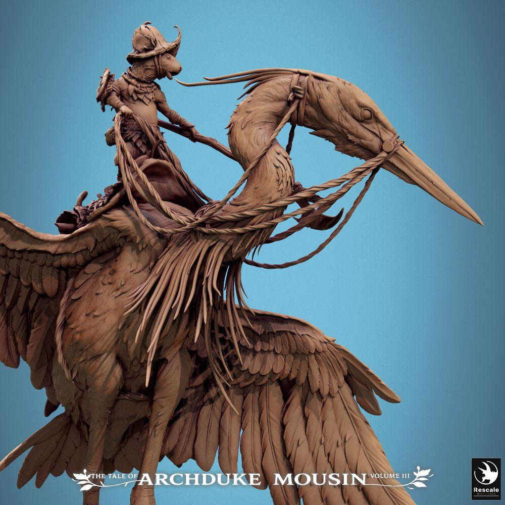 Produktfoto Tabletop 28mm Lord of the Print (LotP) 4: Fantasy Figur: Tiermensch Mäuse-Ritter auf Reiher, Vogelreiter Scout, leichte Kavallerie, Reiterheld Heron Walk (25_07_D3)