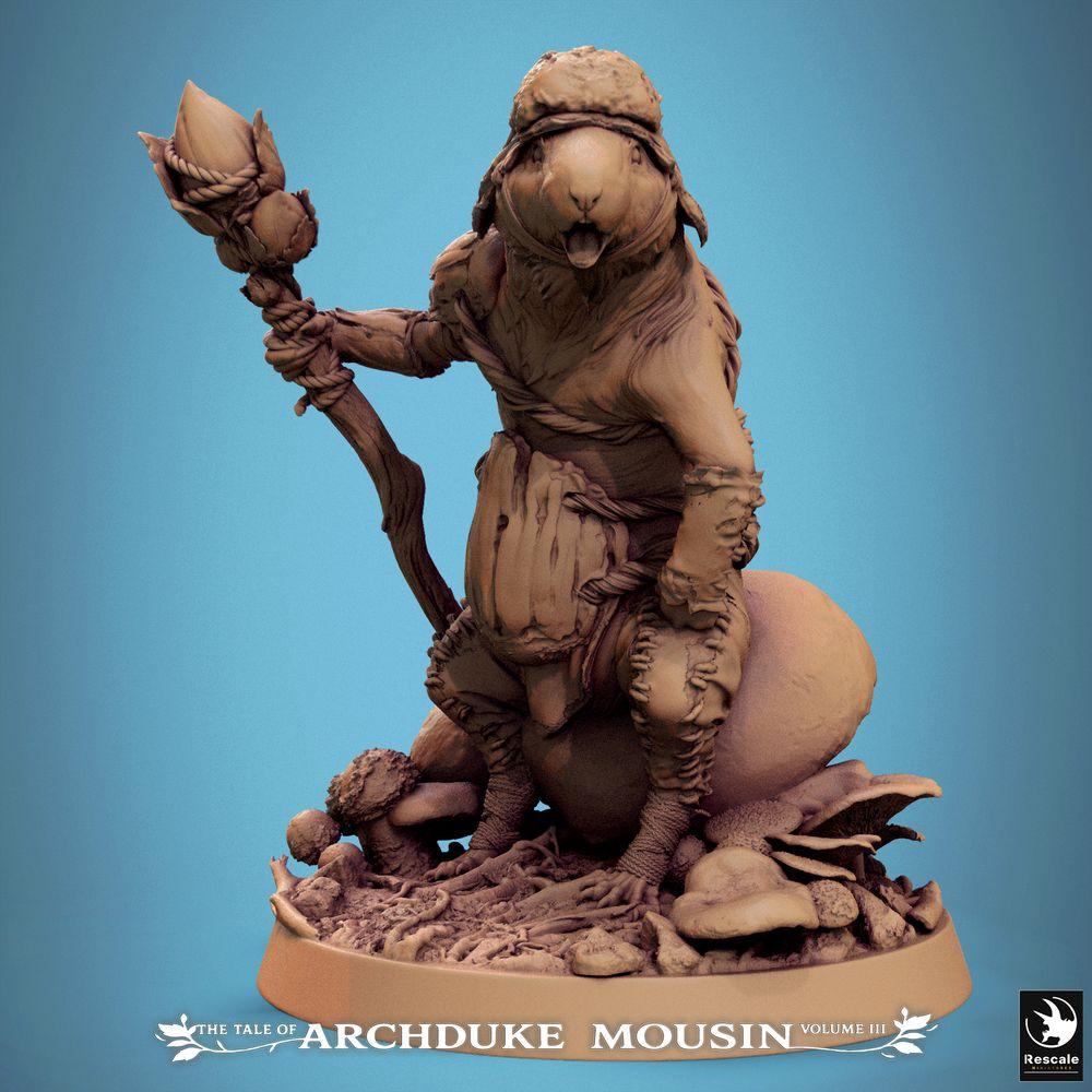 Produktfoto Tabletop 28mm Lord of the Print (LotP) 0: Tabletop Miniatur: Nager-Schamane mit Stab, Maus-Druide, Waldpriester, Stammesseher, Totemträger, Tiermensch-Magier und Anführer (25_07_L5)
