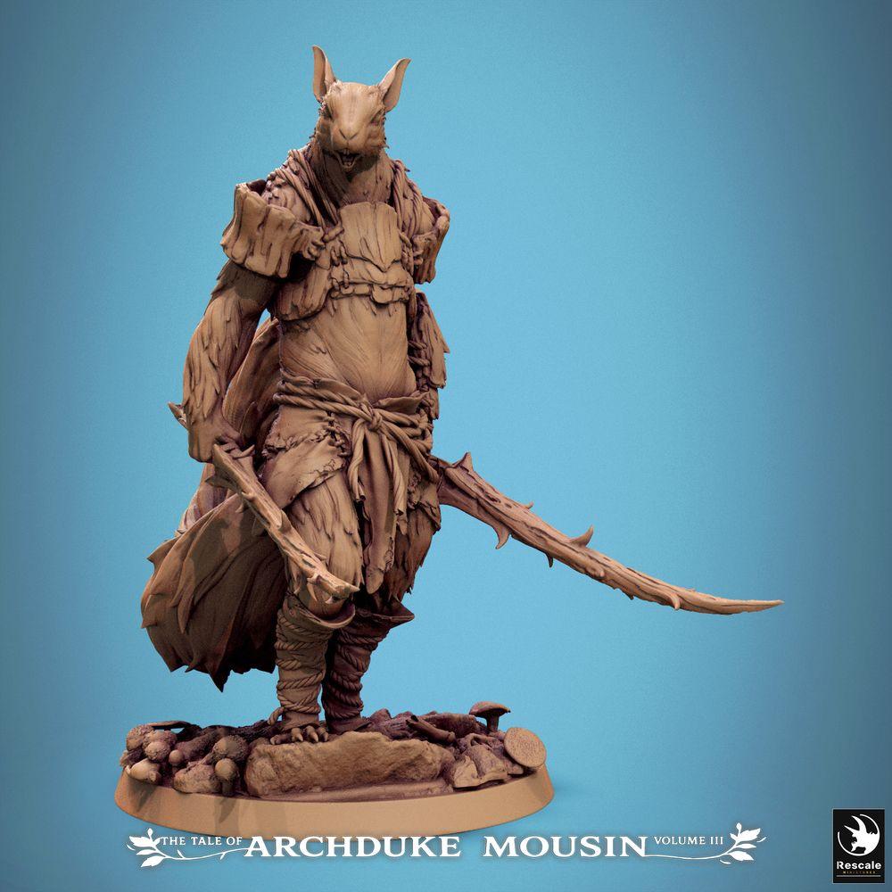 Produktfoto Tabletop 28mm Lord of the Print (LotP) 0: Tabletop Miniatur: Rattenmensch Anführer mit zwei gekrümmten Klingen - Tiermensch Warlord, Duellant, Schwertkämpfer, Dual Wield, Skirmish/RPG, Boss-Monster, Diorama-Base Wald/Höhle (25_07_M9)