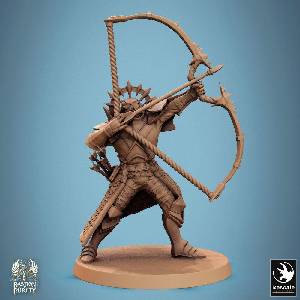 Produktfoto Tabletop 28mm Lord of the Print (LotP) 0: Fantasy Figur: Gepanzerter Bogenschütze Ranger, Langbogenschütze mit dornenbesetztem Kriegsbogen, Waldläufer Fernkämpfer in dynamischer Schusspose (24_09_C1)