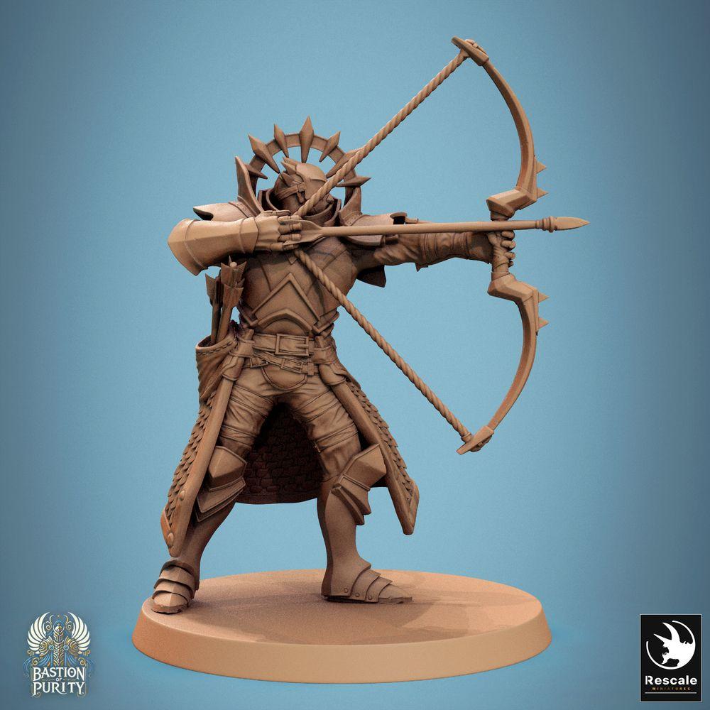 Produktfoto Tabletop 28mm Lord of the Print (LotP) 0: Tabletop Miniatur: Templer-Bogenschütze, gepanzerter Ordenskrieger mit Recurvebogen, Elite-Ranger und Fernkämpfer im Zielvorgang (24_09_C4)