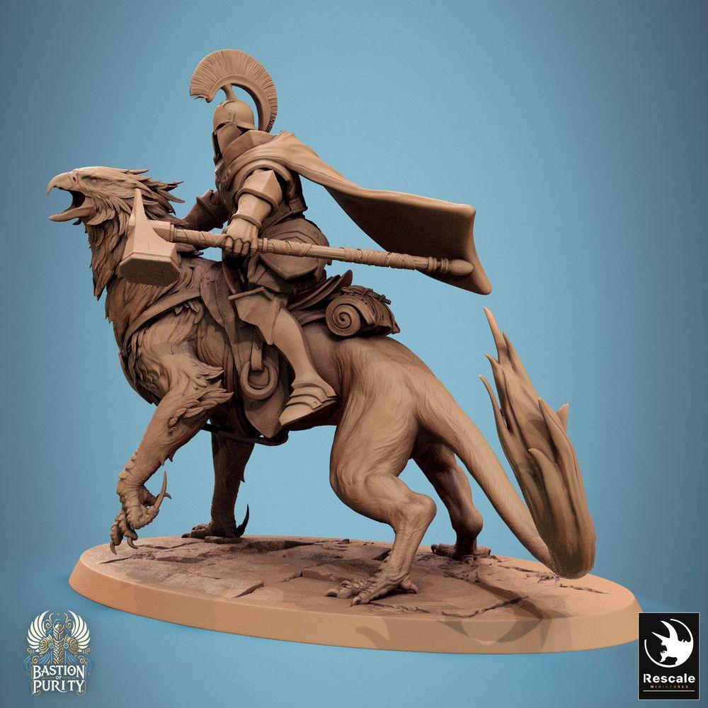 Produktfoto Tabletop 28mm Lord of the Print (LotP) 0: Tabletop Miniatur: Greifenbestien-Reiter Paladin mit Zweihand-Streithammer, Kavallerie-Champion und Kommandant der Elitekavallerie (24_09_G5)