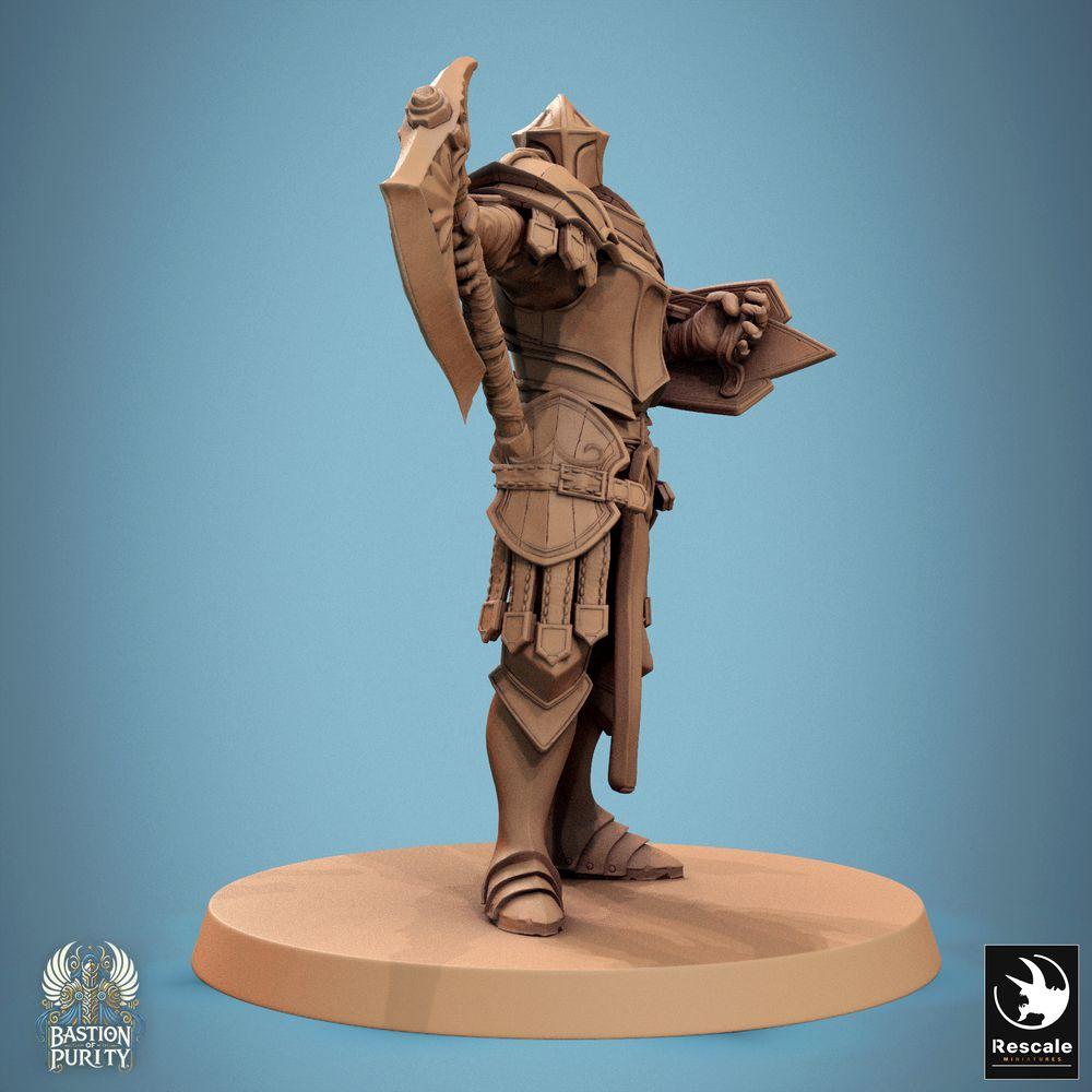 Produktfoto Tabletop 28mm Lord of the Print (LotP) 0: Tabletop Miniatur: Fantasy Ritter Paladin mit Schild und Kriegsaxt, Ordensritter, Tempelwächter, Elitekrieger Tank-Nahkämpfer, Wargaming Figur Skirmish Modell (24_09_C12)