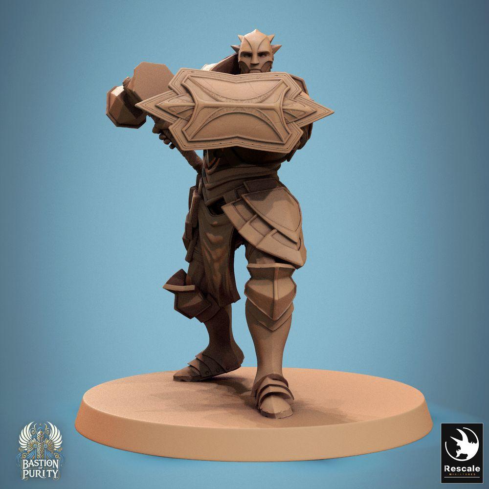 Produktfoto Tabletop 28mm Lord of the Print (LotP) 0: Tabletop Miniatur: Bastion Warrior / Bastionskrieger - Schildkrieger mit Kriegshammer in Plattenrüstung, Paladin, Tempelwächter, Verteidiger (24_09_C25)