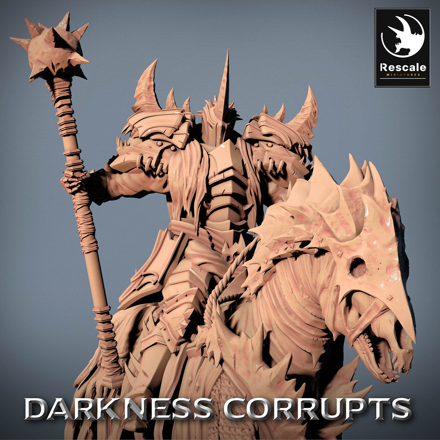 Produktbild 4 von 4: Fantasy Figur: Höllenreiter Dämonenritter auf dämonischer Bestie, berittener Kriegsherr mit Stangenmorgenstern - Todesritter, finsterer Paladin, Reiterheld, Armeeanführer (23_07_D10)