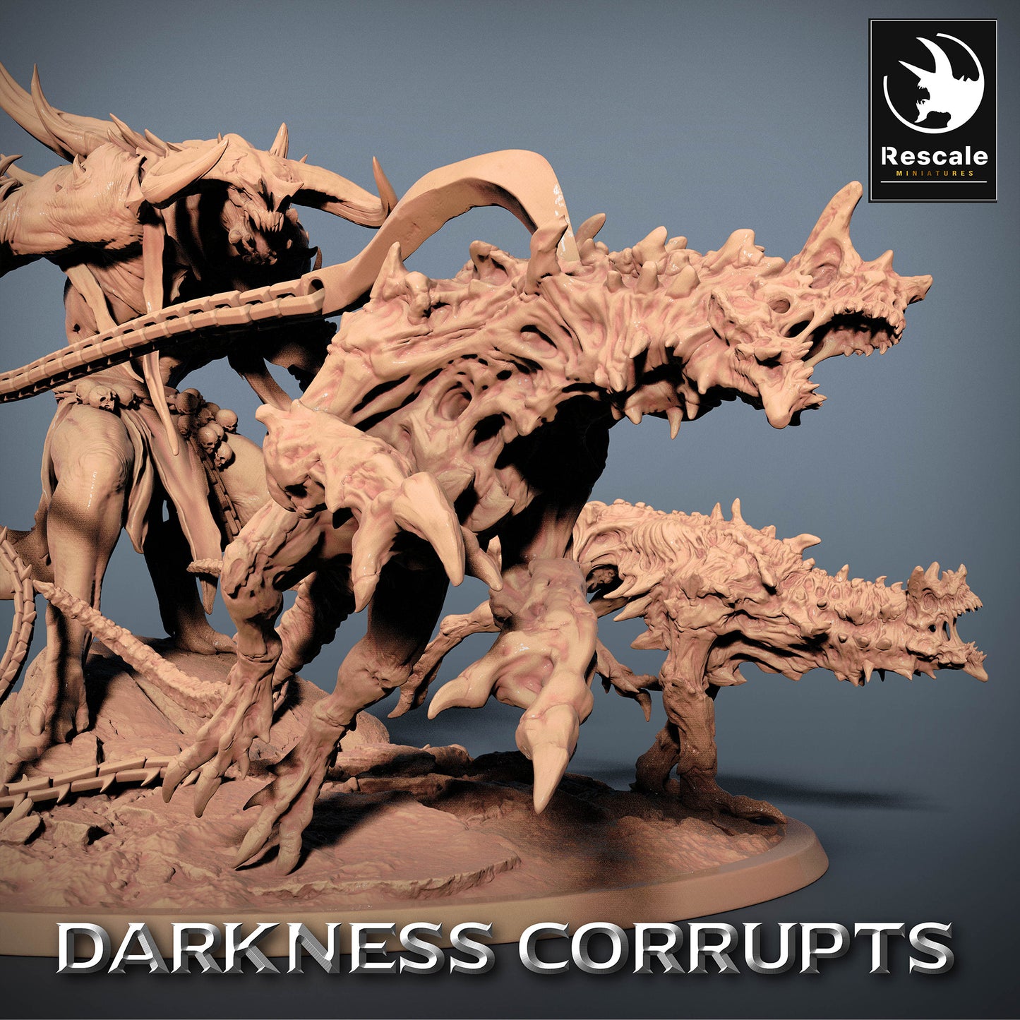 Produktbild 4 von 4: Tabletop Miniatur: Dämonischer Bestienmeister mit zwei Höllenhunden an Ketten - Infernal Tamer, Höllenbändiger, Kult-Anführer (23_07_B)