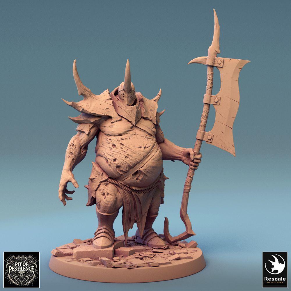 Produktfoto Tabletop 28mm Lord of the Print (LotP) 0: Tabletop Miniatur: Monströser Oger-Henker mit Hellebarde - Chaoskrieger, Seuchenogre, verrotteter Champion (24_08_D5)