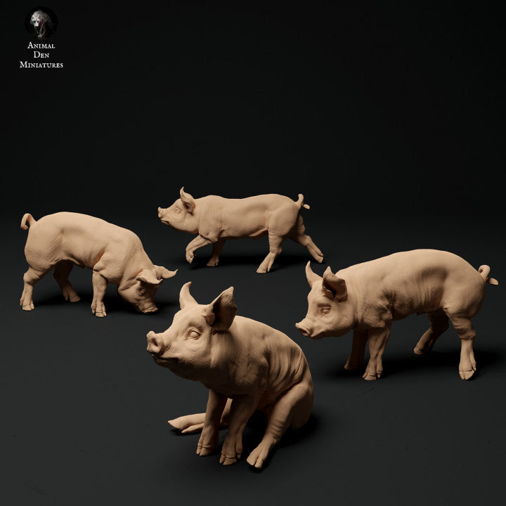 Produktfoto Tier Figur Diorama, Modellbau: 0: Bauernhof Tier Figuren: Ferkel (4 Stück) - Berkshire Pig