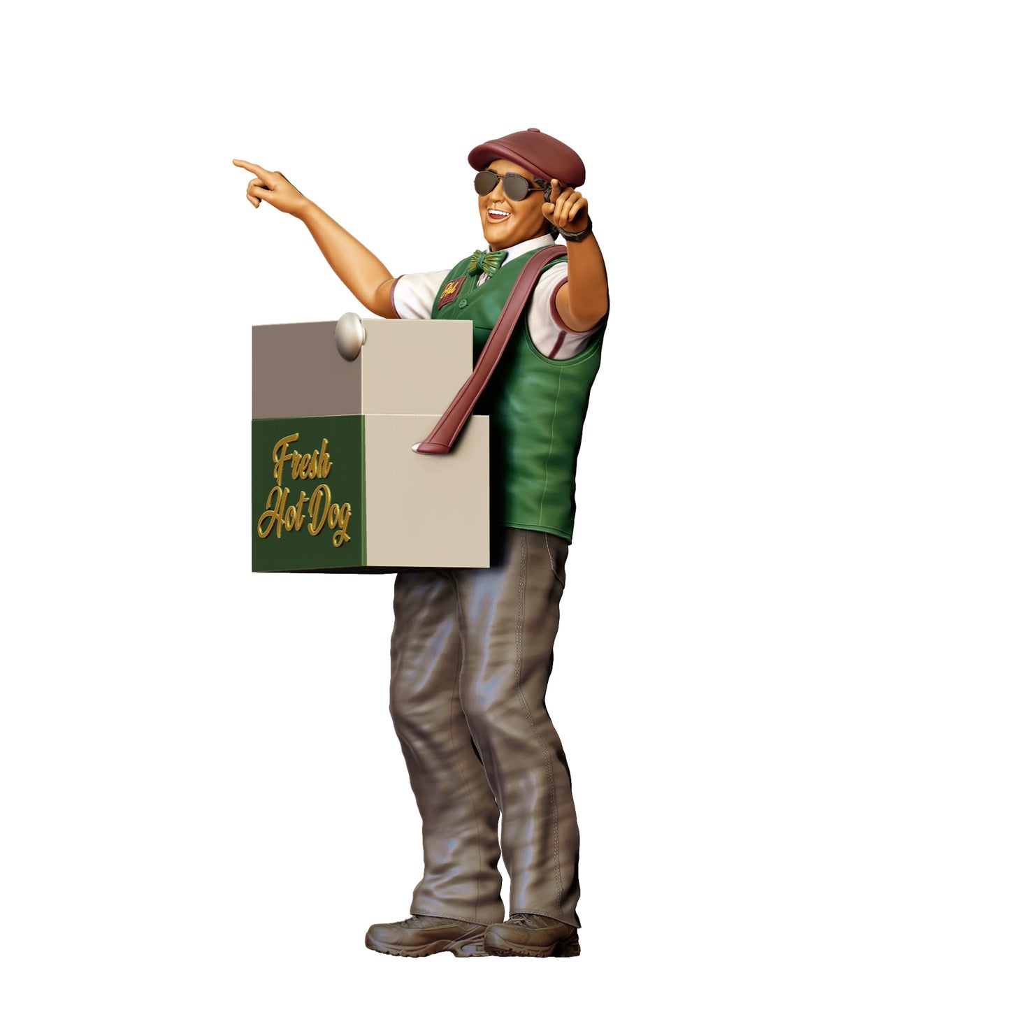 Diorama Modellbau Produktfoto 0: Hotdog-Verkäufer mit Bauchladen – Figur mit Mütze und Weste (Ref. Nr. 409)
