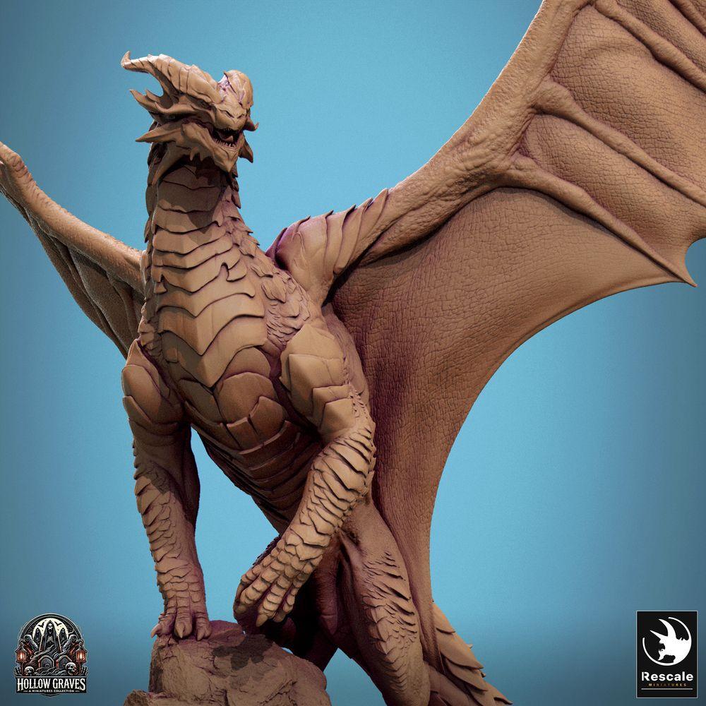 Produktfoto Tabletop 28mm Lord of the Print (LotP) 0: Tabletop Miniatur: Uralter Großdrache auf Felsvorsprung - Bergdrache Lindwurm mit weit ausgespannten Schwingen, Drachenfürst Bossmonster (24_10_D2)