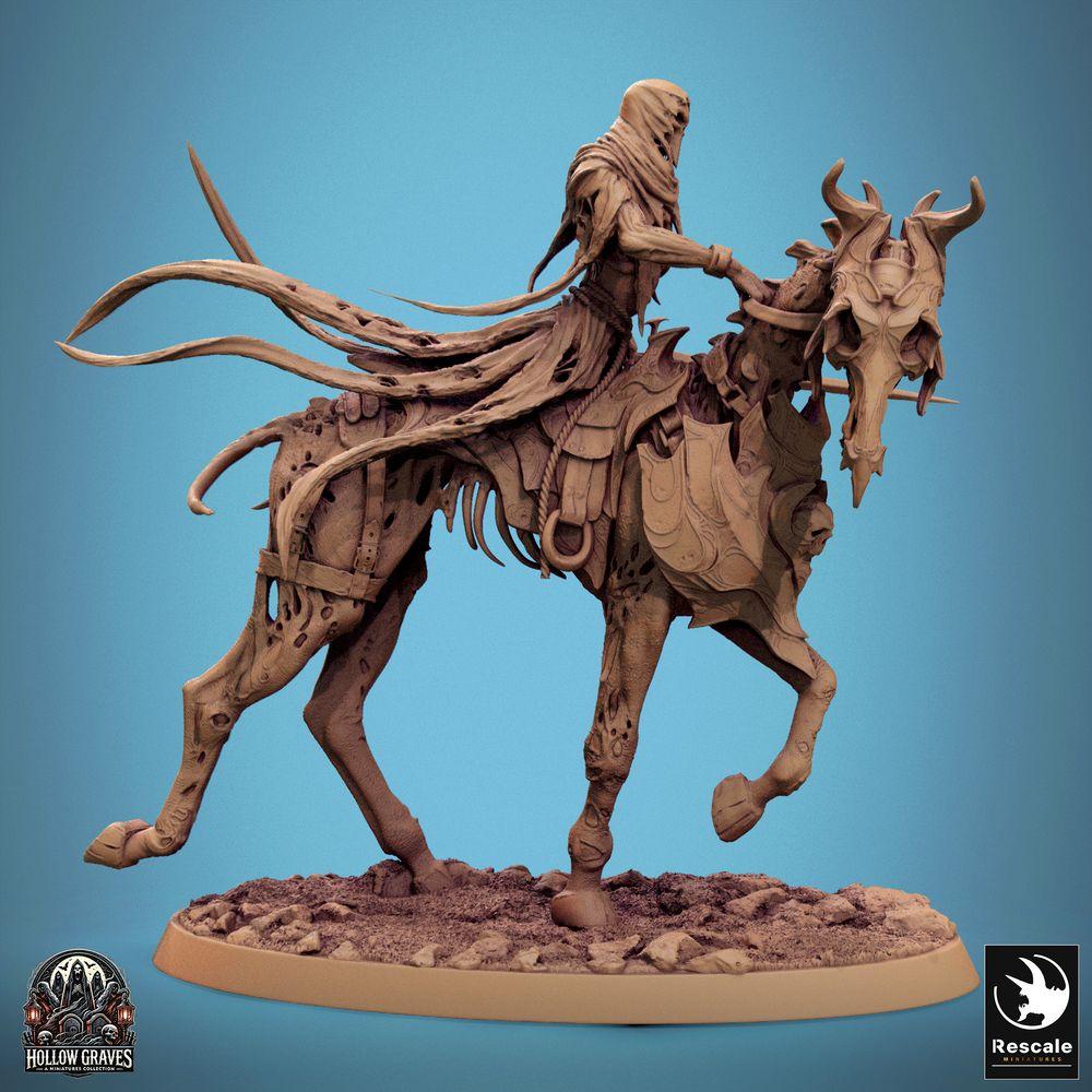 Produktfoto Tabletop 28mm Lord of the Print (LotP) 0: Fantasy Figur: Untoter Todesritter zu Pferd, Schattenreiter mit Langschwert, Geisterkavallerie-Anführer (24_10_C5)