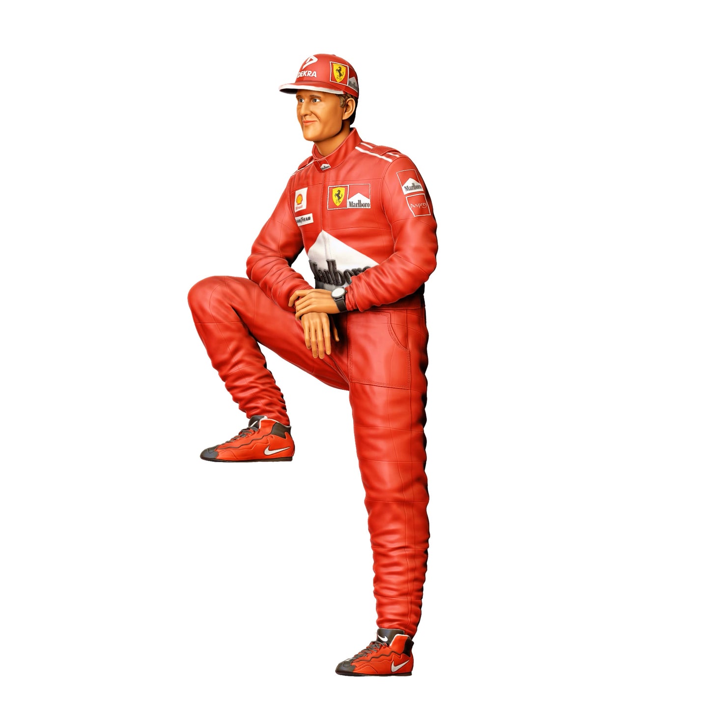 Diorama Modellbau Produktfoto 0: Rennfahrer mit Basecap – Figur im Overall mit erhobenem Knie (Ref. Nr. 413)