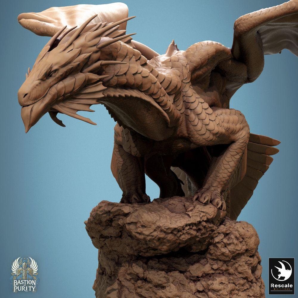 Produktfoto Tabletop 28mm Lord of the Print (LotP) 0: Tabletop Miniatur: Uralter Drache Wyrm auf Felsklippe, Gebirgs- und Felsendrache, Drohpose, sprungbereit, Bossmonster (24_09_E1)