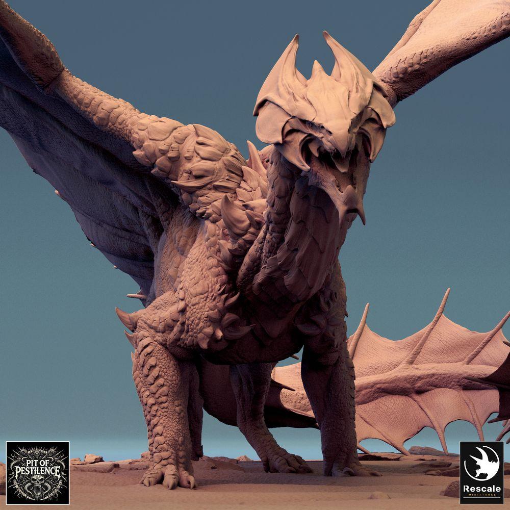 Produktfoto Tabletop 28mm Lord of the Print (LotP) 3: Tabletop Miniatur: Legendärer Drache in geduckter Kampfhaltung, Flügel weit ausgespannt - Wyvern/Lindwurm Boss-Monster, Drachenminiatur für Wargaming & Diorama (24_08_H)