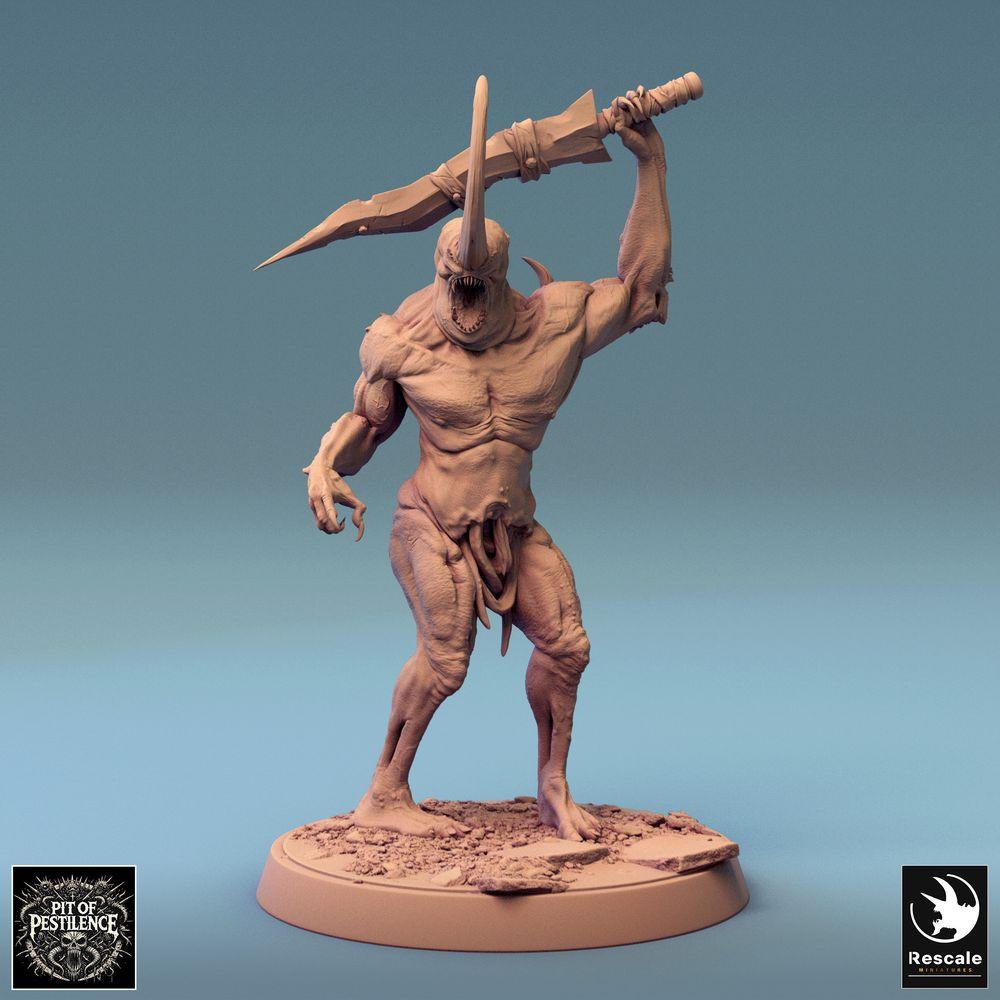Produktfoto Tabletop 28mm Lord of the Print (LotP) 0: Tabletop Miniatur: Dämonischer Berserker, Ogerdämon, Abgrundskreatur mit gezacktem Großschwert, Bestienkrieger-Schlächter (24_08_F20)