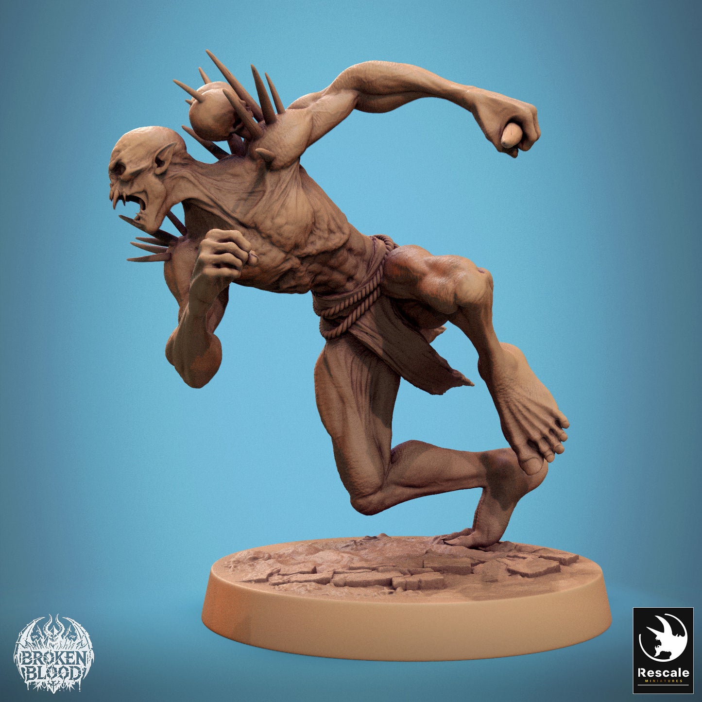 Produktfoto Tabletop 28mm Lord of the Print (LotP) 1: Fantasy Figur: Wilder Ghoul Höllenbrut - stürmender Dämonen-Berserker, Nahkampf-Schlächter mit Klauen, Knochenspornen und Trophäen (24_11_B5)