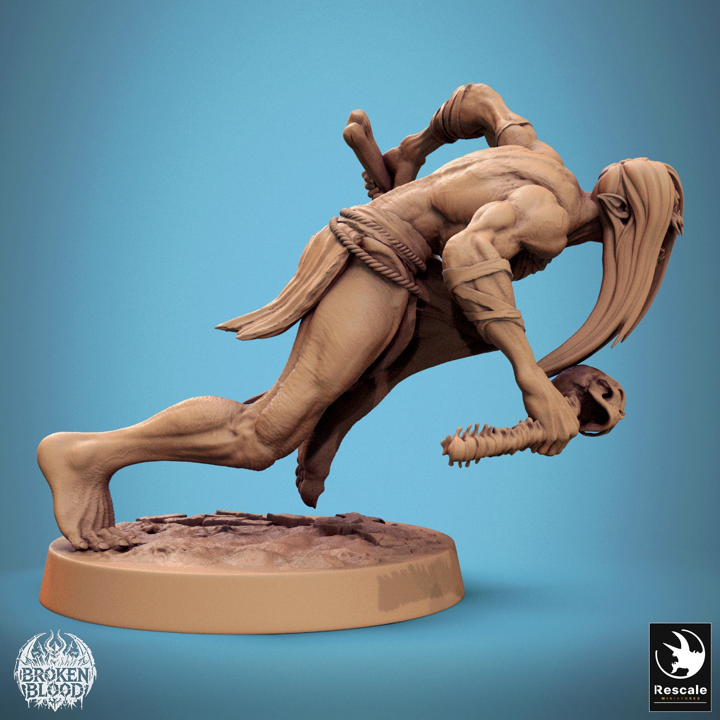 Produktfoto Tabletop 28mm Lord of the Print (LotP) 1: Tabletop Miniatur: Wilder Ghoul (Savage Ghoul) im Ansturm, Gruftbestie und Knochenkult-Assassine, untoter Räuber mit Dolch und Knochenkeule aus Wirbelsäule (24_11_B7)