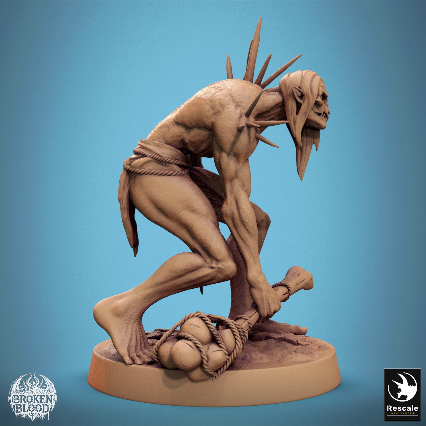 Produktfoto Tabletop 28mm Lord of the Print (LotP) 1: Fantasy Figur: Wilder Ghoul-Krieger mit Knochenkeule und Knochendolch - Untoter Mutant, Stachelhorror, Dungeon-Boss (24_11_B21)