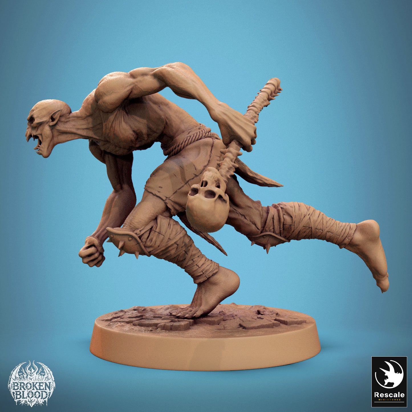 Produktfoto Tabletop 28mm Lord of the Print (LotP) 1: Tabletop Miniatur: Wilder Ghoul-Berserker Savage Ghoul, untoter Schläger mit Schädelkeule, im Sturmlauf (24_11_B29)