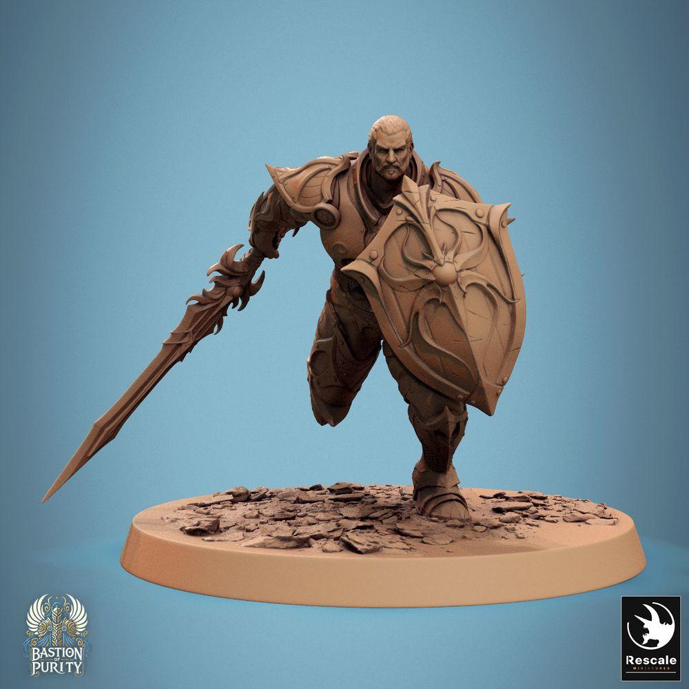 Produktfoto Tabletop 28mm Lord of the Print (LotP) 0: Fantasy Tabletop Miniatur: Ätherium-Wächter Paladin/Ritter in Plattenrüstung, Schildkämpfer mit Langschwert und großem Schild - Aetherium Sentinel (24_09_D8)