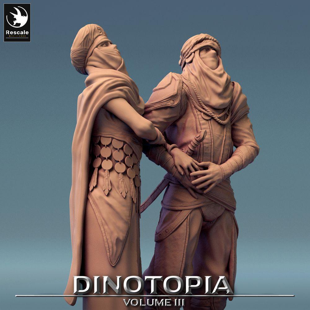 Produktfoto Tabletop 28mm Lord of the Print (LotP) 0: Fantasy Figuren Set: Wüsten-Nomaden Anführerpaar, Karawanenwächter Duo, Dünen-Späher (24_06_E29)