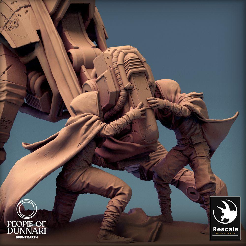 Produktfoto Tabletop 28mm Lord of the Print (LotP) 0: Tabletop Miniatur: Sci‑Fi Mech Walker mit Tech‑Kult Mechanikern - Kriegswalker Wartungsteam, Scavenger, Objective Marker, Diorama (24_03_B1)