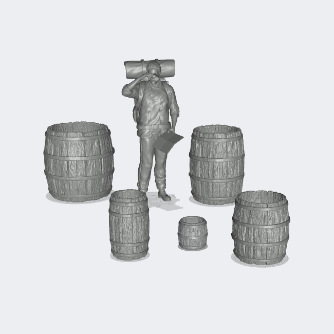 Produktfoto Miniatur Möbel, Einrichtung Diorama und Modellbau: 0: Lagern und Aufbewahren: 5 offene Fässer (Ref. 20D)