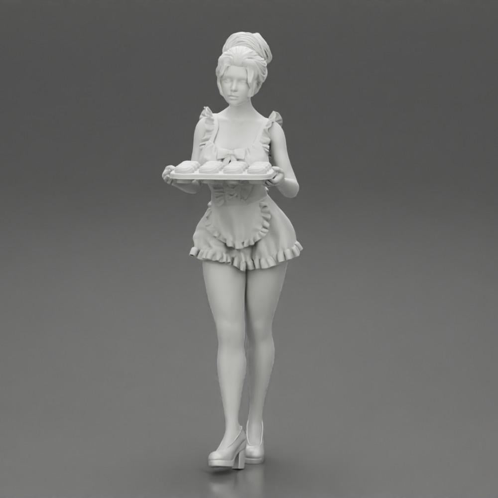 Diorama Modellbau Produktfoto 11: Diorama-Miniatur: Dienstmädchen mit Tablett voller Cupcakes, stehende Figur (Ref Nr. A48)