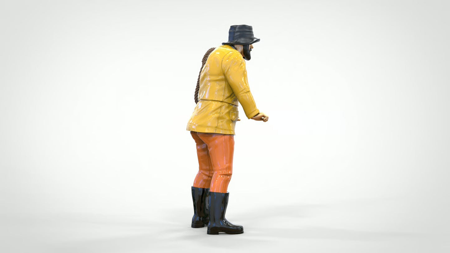 Diorama Modellbau Produktfoto 0: Seemann mit Seil – Figur in Regenjacke und Gummistiefel (Ref. Nr. 445)