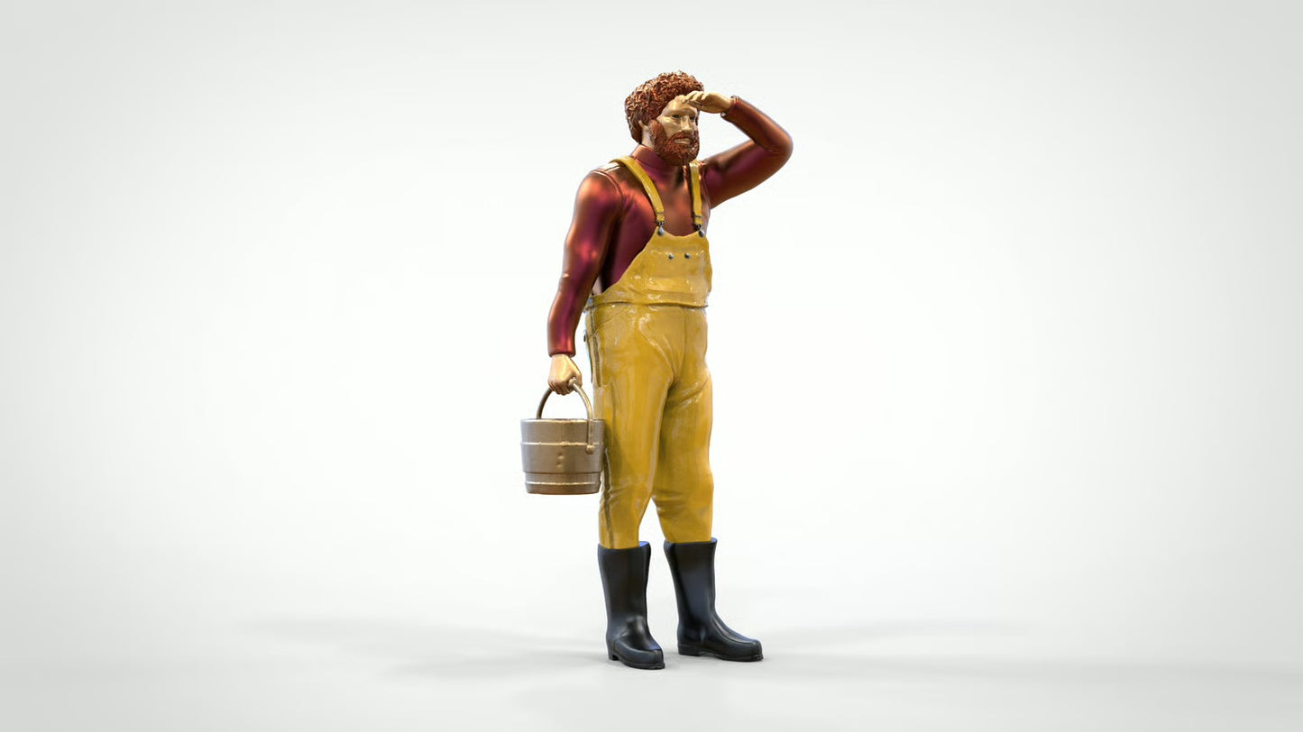 Diorama Modellbau Produktfoto 0: Fischer mit Eimer – Figur in Ölzeug und Gummistiefel (Ref. Nr. 444)