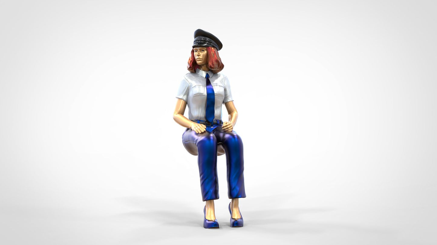 Produktfoto 0: Pilotin in Uniform sitzend: Flugzeug Personal - betätigt Hebel