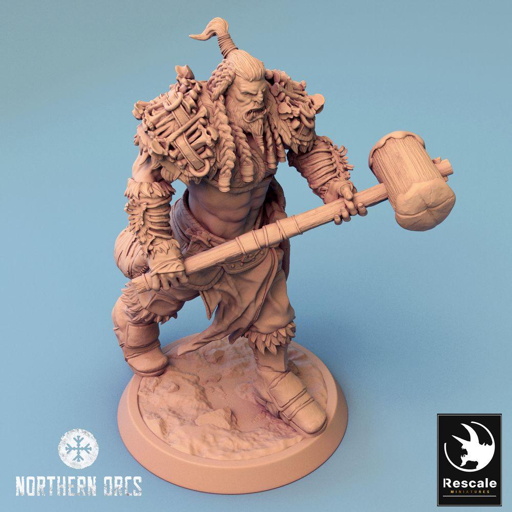 Produktfoto Tabletop 28mm Lord of the Print (LotP) 0: Fantasy Figur: Ork Krieger / Orc Warrior, Berserker und Stammeskrieger mit Kriegshammer (24_04_I3)