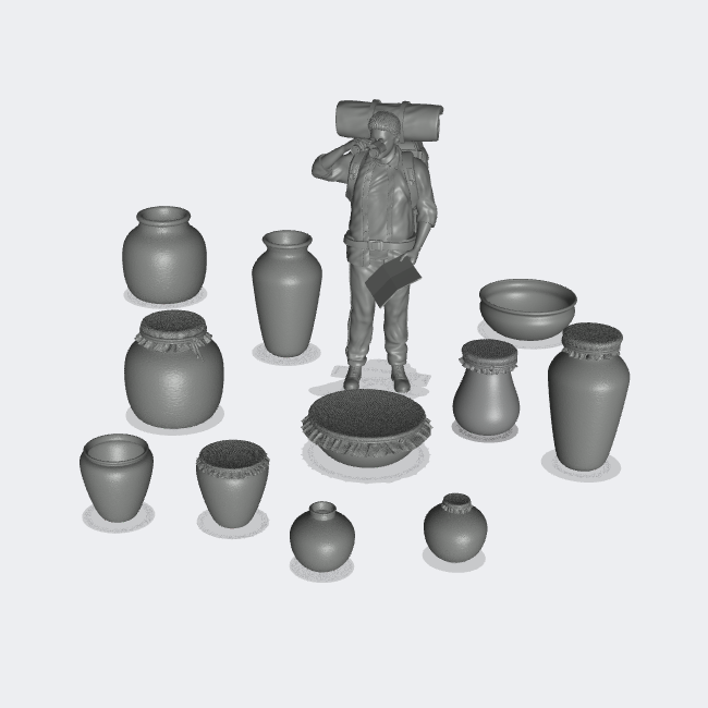Produktfoto Miniatur Möbel, Einrichtung Diorama und Modellbau 0: Lagern und Aufbewahren: Krug-Set A - 11 Tonkrüge, Behälter, Becher, Gläser, Schüsseln