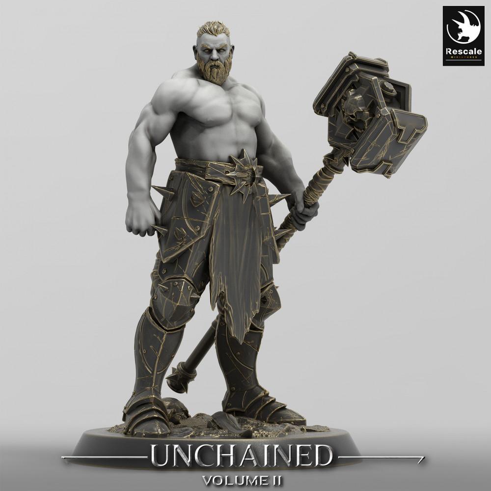 Produktfoto Tabletop 28mm Lord of the Print (LotP) 0: Tabletop Miniatur: Barbar, Berserker, Hammerkrieger mit runenverziertem Zweihand-Kriegshammer (24_05_C8)