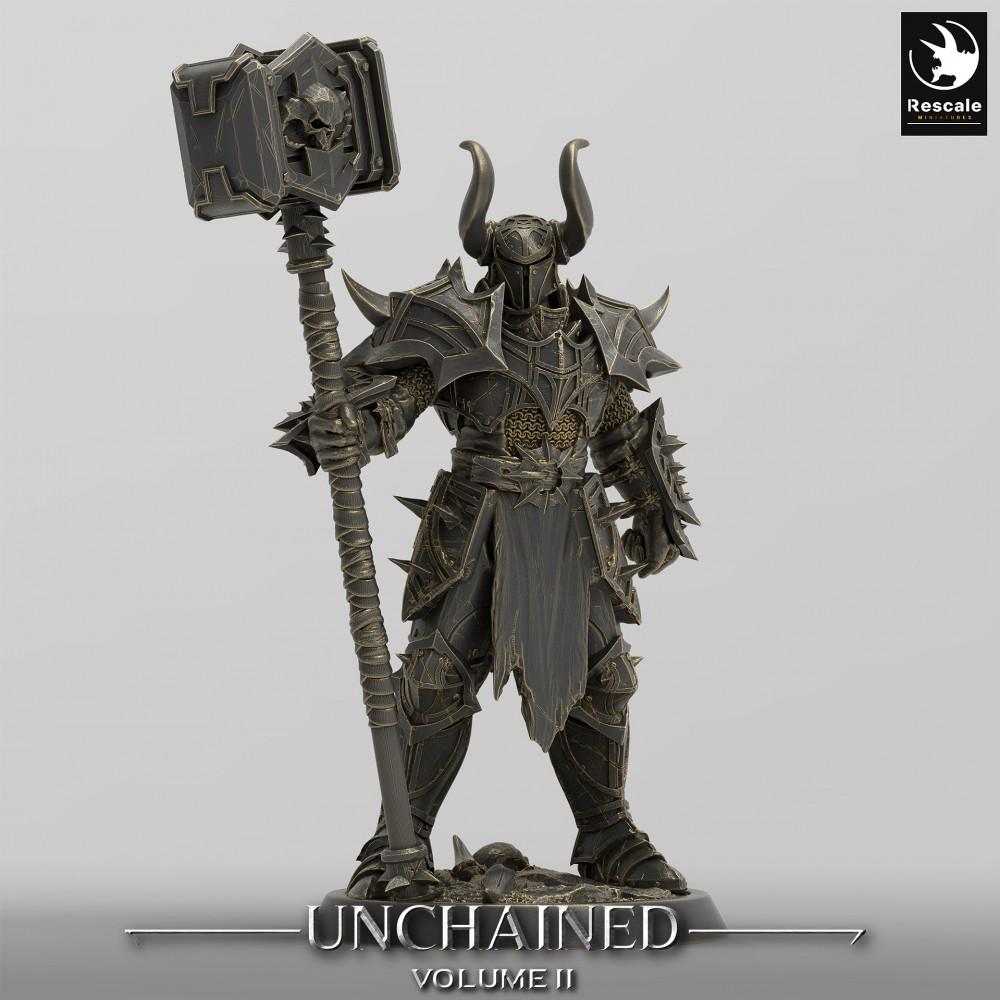Produktfoto Tabletop 28mm Lord of the Print (LotP) 0: Tabletop Miniatur: Dunkler Paladin / Dämonenritter mit Zweihand-Kriegshammer, Kommandant und Wächter (24_05_F3)
