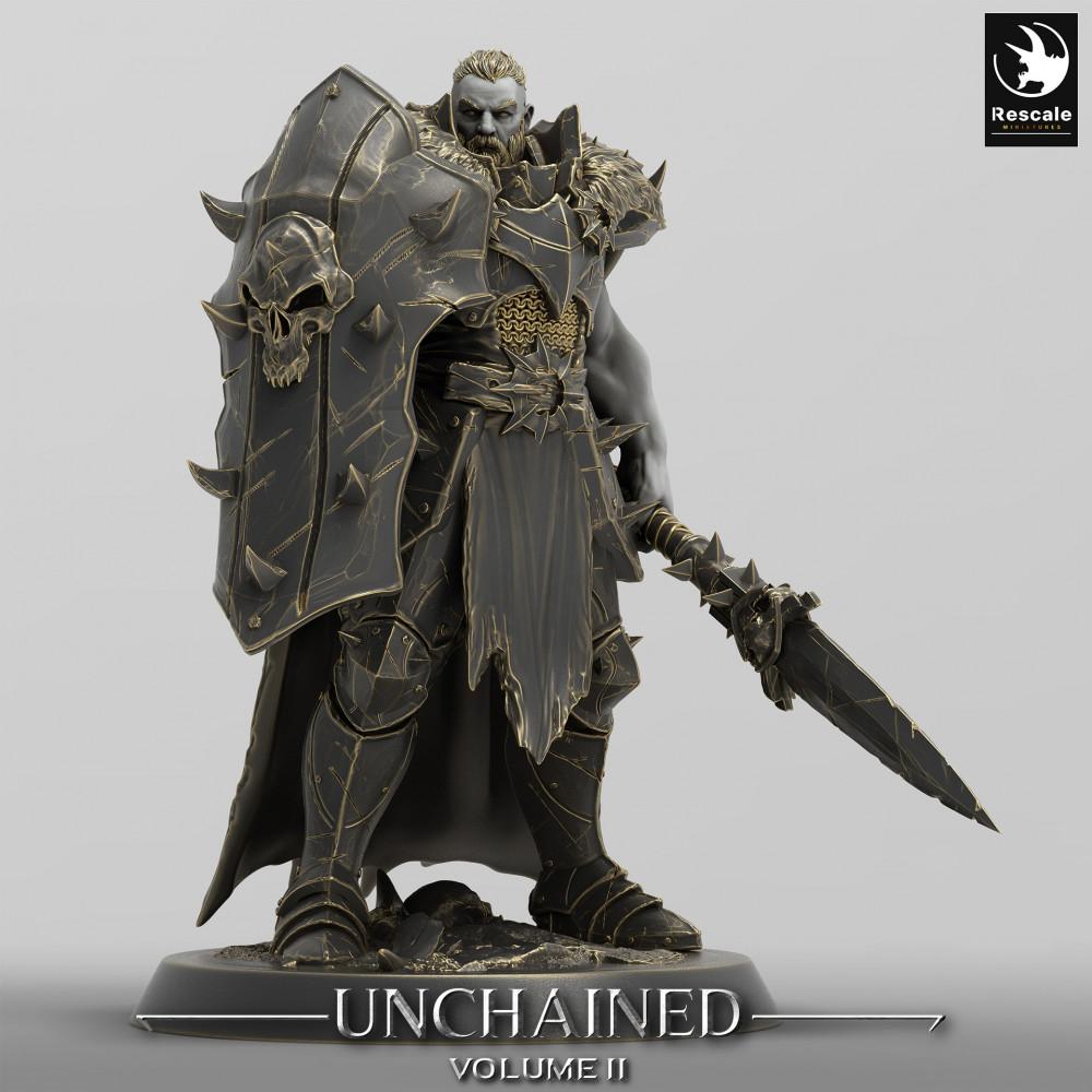 Produktfoto Tabletop 28mm Lord of the Print (LotP) 0: Fantasy Figur: Dunkelritter Dark Knight, Schildwächter - finsterer Paladin, Schwarzer Gardist mit Schwert und Schild (24_05_D16)