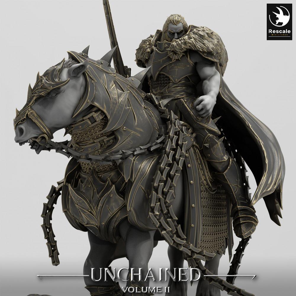 Produktfoto Tabletop 28mm Lord of the Print (LotP) 0: Tabletop Miniatur: Dunkler Ritter / Death Knight auf gepanzertem Streitross - Reiterfigur mit Zweihänder und Kettenwaffe, Anführer der dunklen Kavallerie (24_05_M)