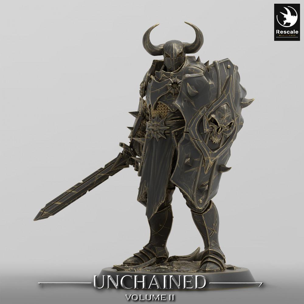 Produktfoto Tabletop 28mm Lord of the Print (LotP) 0: Fantasy Figur: Dunkler Ritter mit Schild und Langschwert, verfluchter Paladin, dämonischer Champion (24_05_E19)