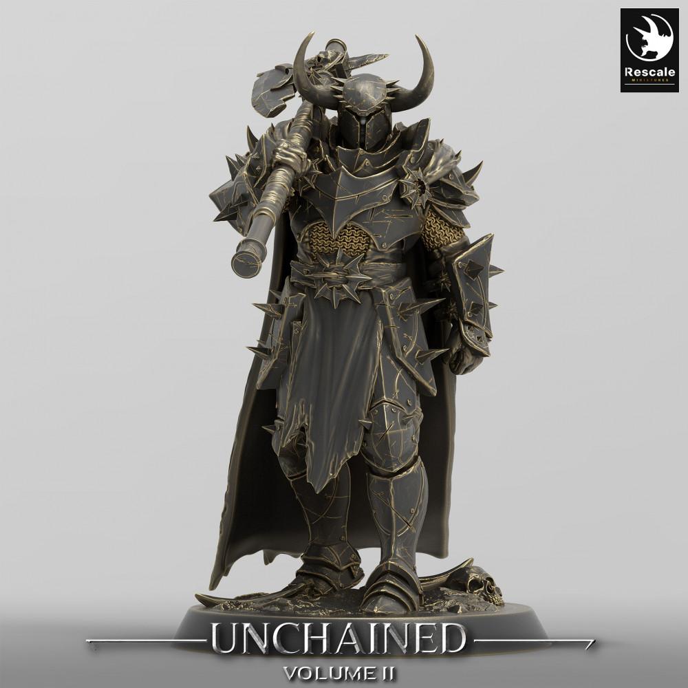 Produktfoto Tabletop 28mm Lord of the Print (LotP) 0: Tabletop Miniatur: Dunkler Paladin (Dark Paladin), Dämonenritter, Krieger mit Zweihandhammer, Anführer/Champion (24_05_E1)
